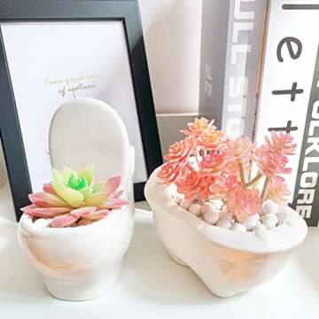 Bonnevie Fake Succulents, Artificial Succulents Plants Faux Succulents in Pots Fake Succulents Potted Plants Sets in Cute Ceramic for Home Room Bathroom Shelf Desk Office Decor