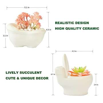 Bonnevie Fake Succulents, Artificial Succulents Plants Faux Succulents in Pots Fake Succulents Potted Plants Sets in Cute Ceramic for Home Room Bathroom Shelf Desk Office Decor