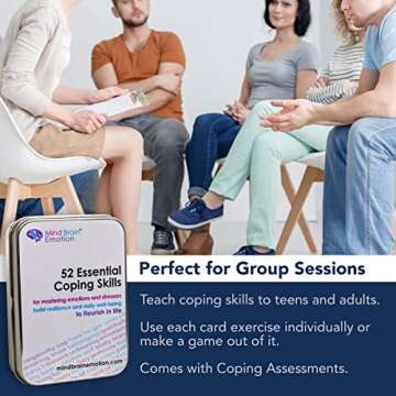 Mind Brain Emotion 52 Essential Coping Skills Cards - Self Care Exercises for Stress and Social Anxiety Relief - Resilience, Emotional Agility, Confidence Therapy Games for Teens, Adults