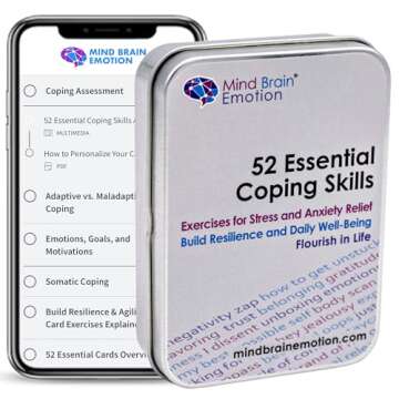 Mind Brain Emotion 52 Essential Coping Skills Cards - Self Care Exercises for Stress and Social Anxiety Relief - Resilience, Emotional Agility, Confidence Therapy Games for Teens, Adults