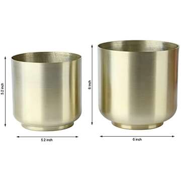 Vixdonos Brushed Gold Plated Plant Pots Indoor, 6/5.2 Inch Pack 2 Metal Planter Flower Pots with Drainage Hole (Champagne Gold)