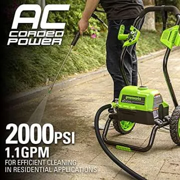 Greenworks 2000 Max PSI @ 1.1 GPM (13 Amp) Electric Pressure Washer (Black Frame) PWMA Certified, Green