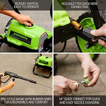 Greenworks 2000 Max PSI @ 1.1 GPM (13 Amp) Electric Pressure Washer (Black Frame) PWMA Certified, Green
