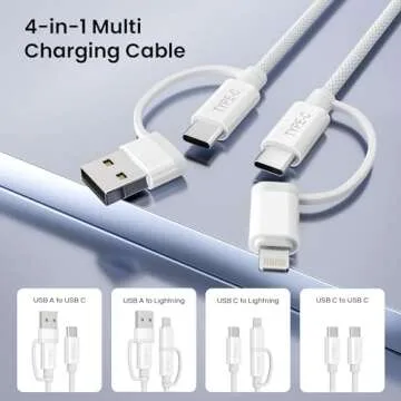 Basesailor 4-in-1 USB C to USB C Cable 10ft iPhone 16 15 14 13 Mini Plus Max,60W Fast Charging Multi Charger Cord with USB-A Adapter/IOS/Type C for Apple iWatch 10 9 8,MacBook Pro,iPad,S25 S24 S23 S22