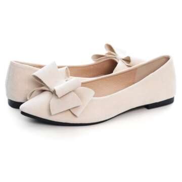 TN TANGNEST Women Fashion Bowknot Flats Comfort Pointed Toe Dress Shoes Apricot 40(8)