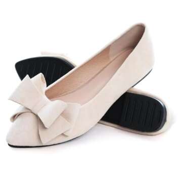 TN TANGNEST Women Fashion Bowknot Flats Comfort Pointed Toe Dress Shoes Apricot 40(8)