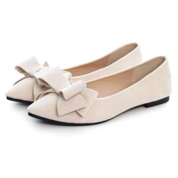 TN TANGNEST Women Fashion Bowknot Flats Comfort Pointed Toe Dress Shoes Apricot 40(8)