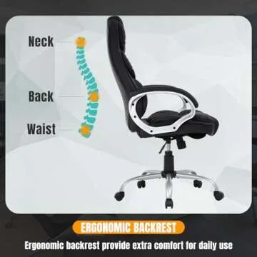 BestOffice Office Chair Cheap Desk Chair Ergonomic Computer Chair with Lumbar Support Arms Headrest PU Leather Modern Rolling Swivel Executive Chair for Back Pain Women Men Adults,Black