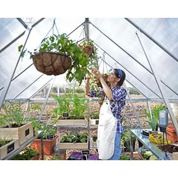 Palram - Canopia 6x8 Greenhouse for Outdoors, Walk-In, UV Polycarbonate Panels, Heavy Duty Aluminum Frame, Lockable Door, Adjustable Roof Vent, Rain Gutters, Plant Hangers, Hybrid (Silver)