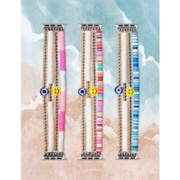 TOYOUTHS Heishi Beaded Bracelet Compatible with Apple Watch Band Cute Stretch Girl Women Summer Clay Preppy Jewelry Band for Iwatch 49/46/45/44/41/40/38mm Series SE 10 9 8 7 6 5 4 3 2 1 Ultra 1/2
