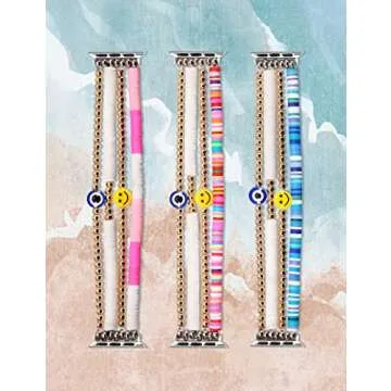 TOYOUTHS Heishi Beaded Bracelet Compatible with Apple Watch Band Cute Stretch Girl Women Summer Clay Preppy Jewelry Band for Iwatch 49/46/45/44/41/40/38mm Series SE 10 9 8 7 6 5 4 3 2 1 Ultra 1/2