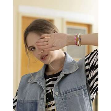 TOYOUTHS Heishi Beaded Bracelet Compatible with Apple Watch Band Cute Stretch Girl Women Summer Clay Preppy Jewelry Band for Iwatch 49/46/45/44/41/40/38mm Series SE 10 9 8 7 6 5 4 3 2 1 Ultra 1/2