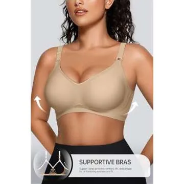 OEAK Womens Comfortable Bras Wireless V Neck Bra Full Coverage Bralettes Seamless Tshirts Bras Push Up Bras with Extender Oatmeal 3XL