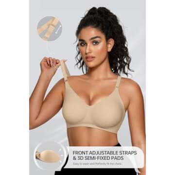 OEAK Womens Comfortable Bras Wireless V Neck Bra Full Coverage Bralettes Seamless Tshirts Bras Push Up Bras with Extender Oatmeal 3XL