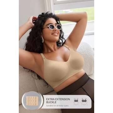 OEAK Womens Comfortable Bras Wireless V Neck Bra Full Coverage Bralettes Seamless Tshirts Bras Push Up Bras with Extender Oatmeal 3XL