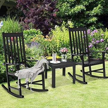 Tangkula Acacia Wood Porch Rocking Chair Set, Wooden Rocking Chair Rocker with High Back & Armrest f...