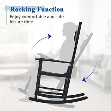 Tangkula Acacia Wood Porch Rocking Chair Set, Wooden Rocking Chair Rocker with High Back & Armrest for Indoor Outdoor Use, Patio Rocker for Garden Lawn Balcony Backyard Poolside (2, Black)