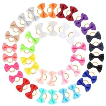 Chenkou Craft 40pcs(20pairs) Puppy Yorkie Dog Hair Bow Pure Ribbon with Rubber Band 40mm, Mix Colors...