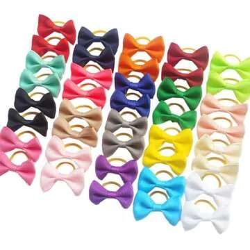 Chenkou Craft 40pcs(20pairs) Puppy Yorkie Dog Hair Bow Pure Ribbon with Rubber Band 40mm, Mix Colors Varies Patterns Pet Grooming Products (Pure Color Bows)
