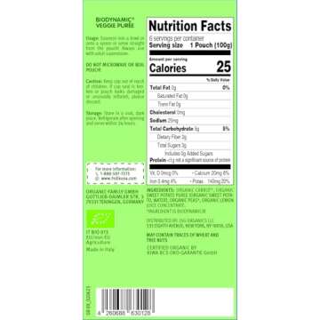 Holle Organic Baby Food Pouches - Veggie Bunny Baby Puree with Carrots, Peas and Sweet Potato - (6 Pack) Organic Baby Snacks + Fruit and Veggie Pouches for Weaning Babies 6 Months and Older