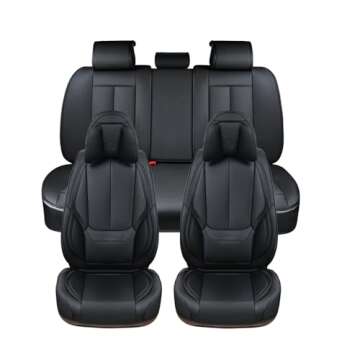 Coverado Car Seat Covers 5 Pieces, Full Set Universal Seat Covers for Cars, Waterproof Nappa Leather Auto Seat Protectors with Head Pillow, Car Interiors Fit for Most Sedans SUV Pick-up Truck, Black