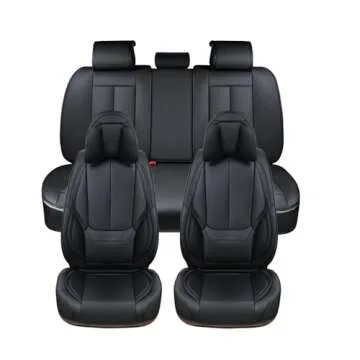Coverado Car Seat Covers 5 Pieces, Full Set Universal Seat Covers for Cars, Waterproof Nappa Leather Auto Seat Protectors with Head Pillow, Car Interiors Fit for Most Sedans SUV Pick-up Truck, Black