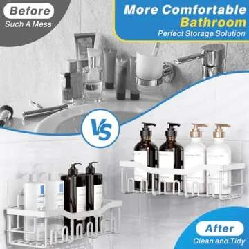 Shower Caddy 5 Pack,Adhesive Shower Organizer for Bathroom Storage&Home Decor&Kitchen,No Drilling,Large Capacity,Rustproof Stainless Steel Bathroom Organizer,Shower Shelves for Inside Shower-Larger