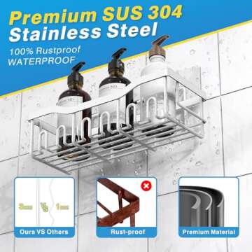 Shower Caddy 5 Pack,Adhesive Shower Organizer for Bathroom Storage&Home Decor&Kitchen,No Drilling,Large Capacity,Rustproof Stainless Steel Bathroom Organizer,Shower Shelves for Inside Shower-Larger