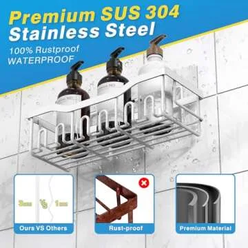 Shower Caddy 5 Pack,Adhesive Shower Organizer for Bathroom Storage&Home Decor&Kitchen,No Drilling,Large Capacity,Rustproof Stainless Steel Bathroom Organizer,Shower Shelves for Inside Shower-Larger
