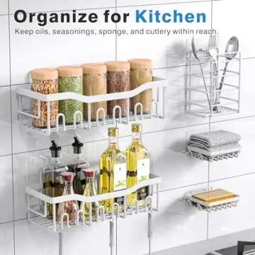 Shower Caddy 5 Pack,Adhesive Shower Organizer for Bathroom Storage&Home Decor&Kitchen,No Drilling,Large Capacity,Rustproof Stainless Steel Bathroom Organizer,Shower Shelves for Inside Shower-Larger