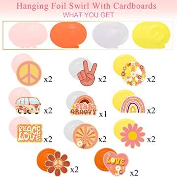 51 Pcs Hippie Party Hanging Swirl Decorations for Groovy Events