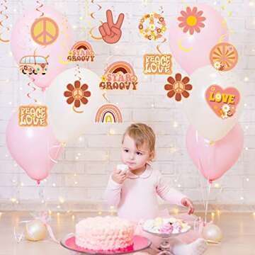 51 Pcs Hippie Party Hanging Swirl Decorations for Groovy Events