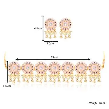 Aheli Indian Traditional Bollywood Pink Handcrafted Meenakari Enamel Choker Necklace with Earrings Set Gift for Women