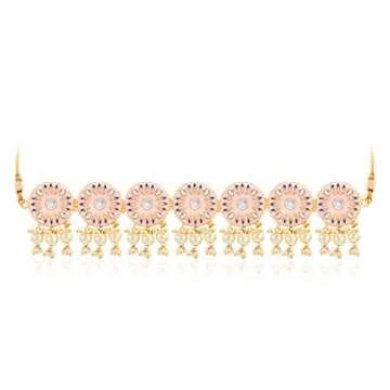 Aheli Indian Traditional Bollywood Pink Handcrafted Meenakari Enamel Choker Necklace with Earrings Set Gift for Women
