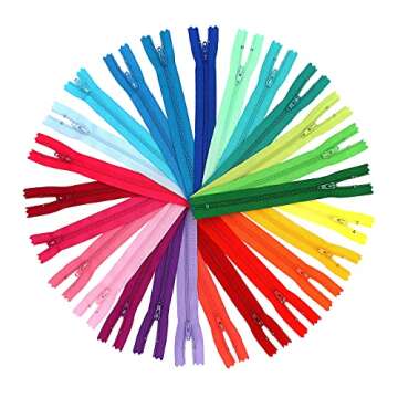 YKK 22 Inch ~ Assortment of Colors (25 Zippers) For Apparel, Bags, Sewing & Craft Projects+ Piece of Custom Zipperstop Ribbon-Made in USA