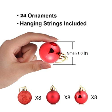 24 Red Christmas Ornaments for Tree and Party Decoration