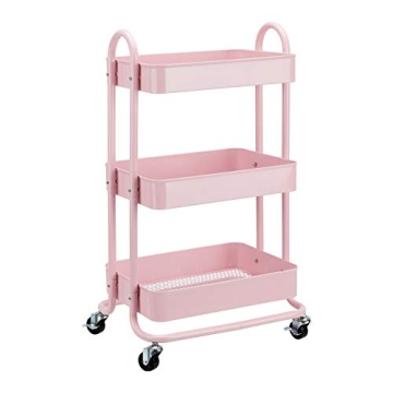 Amazon Basics 3-Tier Dusty Pink Rolling Utility Cart