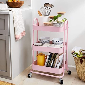 Amazon Basics 3-Tier Dusty Pink Rolling Utility Cart