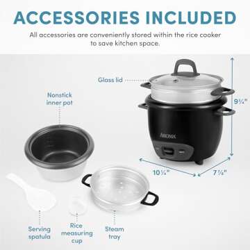 Aroma Housewares 6-Cup (Cooked) Pot-Style Rice Cooker and Food Steamer, Black ARC-743-1NGB