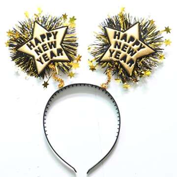 AVMBC Happy New Year Headband Tiara 2025 New Year Eve Hair Hoop Headdress Hair Accessories Holiday Party Supplies Favors