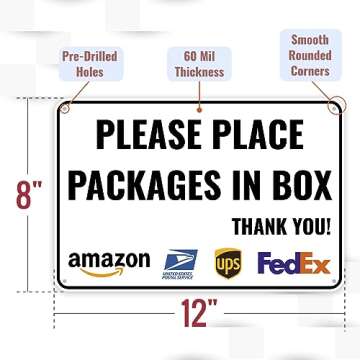 1PC Delivery Sign For Packages - Please Place Packages In Box, 12 x 8 Inches - Aluminum - Delivery I...