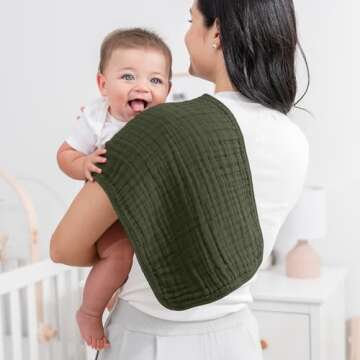 Comfy Cubs Muslin Burp Cloths Set (20”X10”, Pack of 10) - Large, 6-Layer, Ultra Absorbent 100% C...