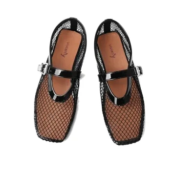 Vivianly Comfortable Mesh Ballet Flats for Women – Dressy Square Toe Mary Janes