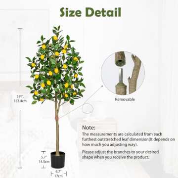Artificial Lemon Tree 5ft Fake Lemon Plant in Pot Large Fake Floor Plants Faux Trees Indoor Lemon De...