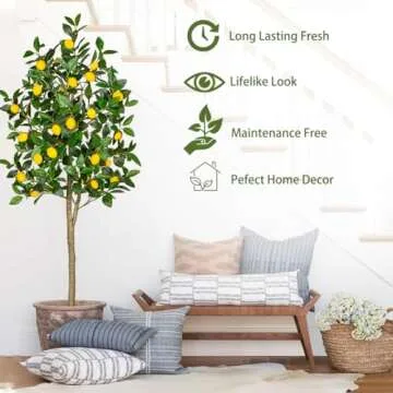 Artificial Lemon Tree 5ft Fake Lemon Plant in Pot Large Fake Floor Plants Faux Trees Indoor Lemon Decorations for Home Living Room Office