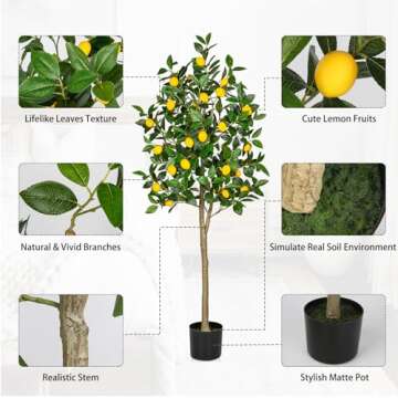 Artificial Lemon Tree 5ft Fake Lemon Plant in Pot Large Fake Floor Plants Faux Trees Indoor Lemon Decorations for Home Living Room Office