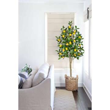 Artificial Lemon Tree 5ft Fake Lemon Plant in Pot Large Fake Floor Plants Faux Trees Indoor Lemon Decorations for Home Living Room Office