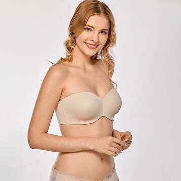 DELIMIRA Women's Strapless Bra Unlined Underwire Minimizer Plus Size Support Beige 34G