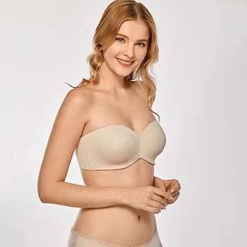 DELIMIRA Women's Strapless Bra Unlined Underwire Minimizer Plus Size Support Beige 34G
