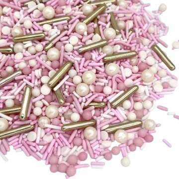 Manvscakes, pink sprinkles, valentines, cake sprinkles, gold sprinkles, cookies, chocolate, fondant, princess topping, ice cream, edible, dessert decoration (Rose)